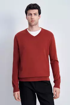 Джемпер из шерсти и хлопка с v-образной горловиной