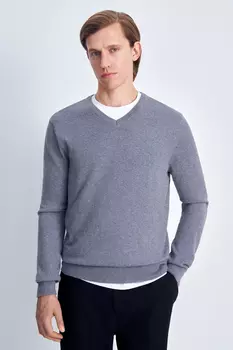 Джемпер из шерсти и хлопка с v-образной горловиной
