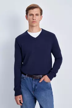 Джемпер из шерсти и хлопка с v-образной горловиной