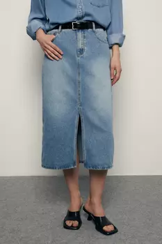 Джинсовая юбка длины миди