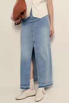 Джинсовая юбка макси с разрезом