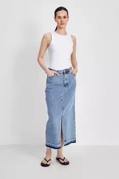 Джинсовая юбка макси с разрезом