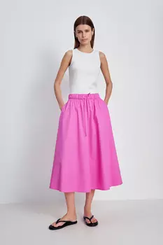 Юбка миди из хлопка с эластичным поясом