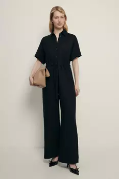 Комбинезон с поясом на кулиске и добавлением льна