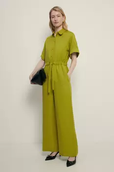 Комбинезон с поясом на кулиске и добавлением льна