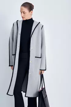 Однобортное пальто-кардиган с капюшоном