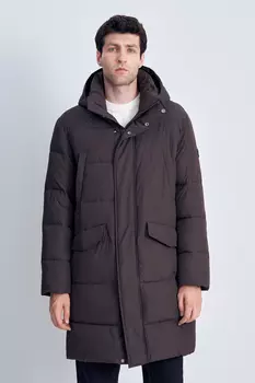 Однобортное пальто с капюшоном