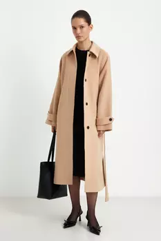 Пальто из шерсти и шелка с отложным воротником