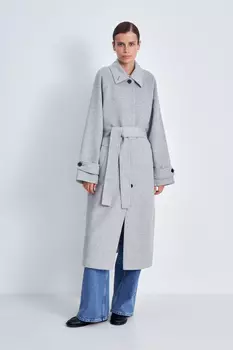 Пальто из шерсти и шелка с отложным воротником