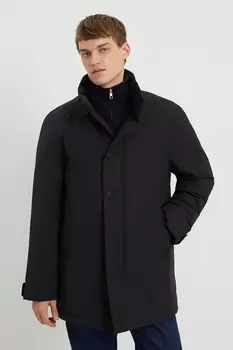 Пальто утепленное из хлопка с контрастной отделкой
