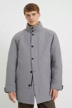 Пальто утепленное из хлопка с контрастной отделкой