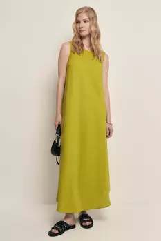 Платье миди льняное с округлым вырезом