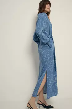 Платье с цветочным принтом и поясом