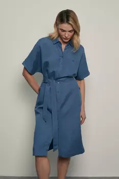 Платье с коротким рукавом и добавлением льна