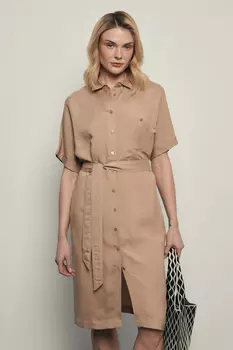 Платье с коротким рукавом и добавлением льна