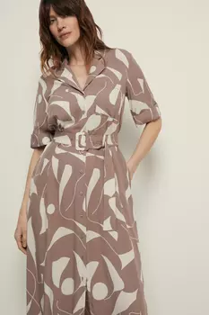 Платье макси на пуговицах с коротким рукавом и ремнем