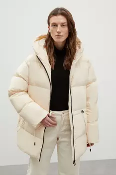 Пуховик с капюшоном и талией на кулиске