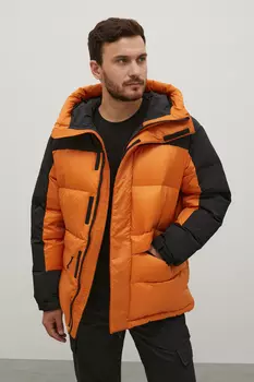 Пуховик с контрастной отделкой и капюшоном