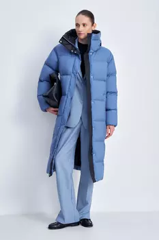 Пуховое пальто с капюшоном свободного силуэта