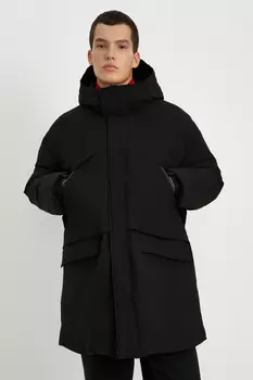 Пуховое пальто свободного силуэта с капюшоном