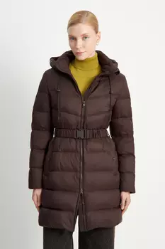 Пуховое полупальто с поясом приталенного силуэта