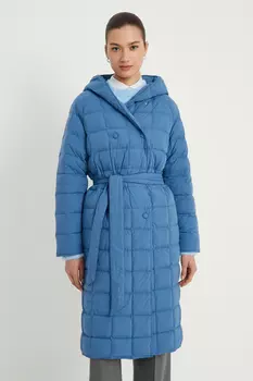 Пуховое стеганое пальто с поясом