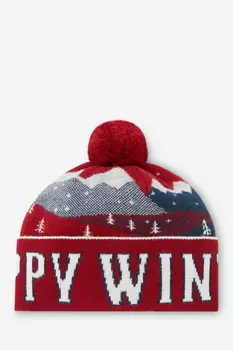 Шапка с жаккардовым узором и помпоном