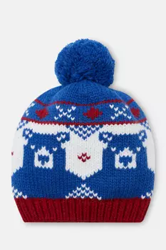 Шерстяная шапка бини с помпоном и контрастным узором