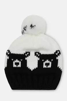 Шерстяная шапка бини с помпоном и контрастным узором