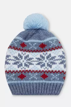 Шерстяная шапка бини с помпоном и жаккардовым узором