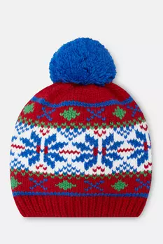Шерстяная шапка бини с помпоном и жаккардовым узором