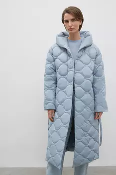 Стеганое пуховое пальто с поясом
