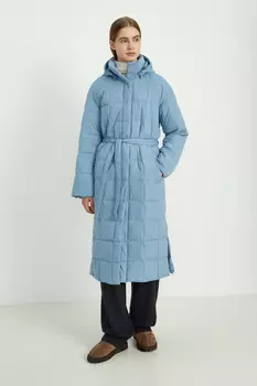 Стеганое утепленное пальто с капюшоном