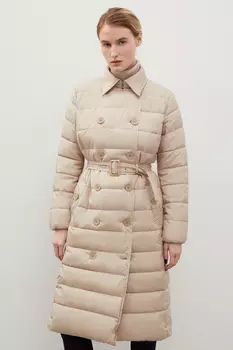Стеганое утепленное пальто с поясом