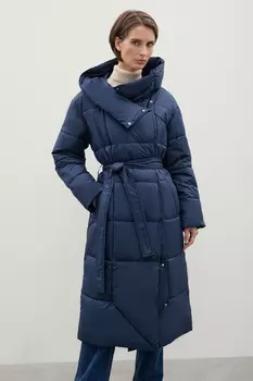 Стеганое утепленное пальто с поясом