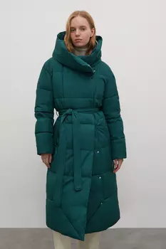 Стеганое утепленное пальто с поясом
