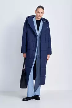 Стеганое утепленное пальто с поясом