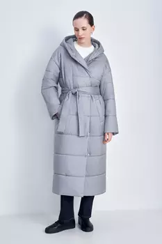 Стеганое утепленное пальто с поясом