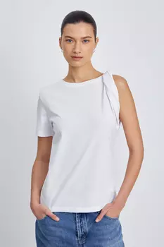 Топ из хлопка с открытым плечом и фигурным узлом