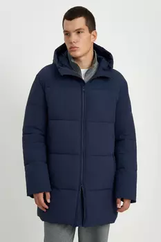 Утепленное стеганое полупальто с капюшоном