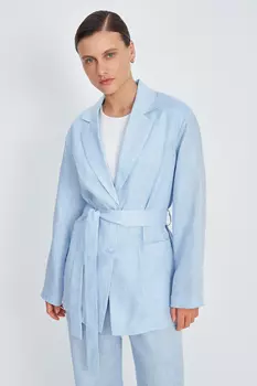 Жакет изо льна с поясом и карманами