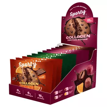 Ассорти-бокс из печенья Sporty Коллаген (без сахара), 12шт*40г, SPORTY