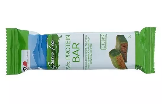 Батончик с протеином и бельгийским шоколадом MD Bar Protein 22%, зеленый чай, 50 гр, MD