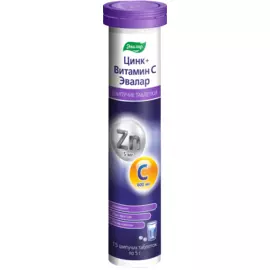 Цинк+Витамин С, 5 г, 15 шипучих таблеток, туба, Эвалар