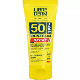 Cолнцезащитный гель для лица и тела, водостойкий, Спорт, SPF50, BRONZEADA, 150 мл, Librederm