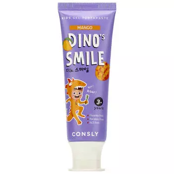 Детская гелевая зубная паста DINO's SMILE c ксилитом и вкусом манго, 60г, Consly