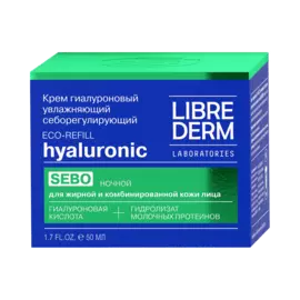 Eco-refill Гиалуроновый крем увлажняющий себорегулирующий ночной для жирной кожи, 50 мл, Librederm