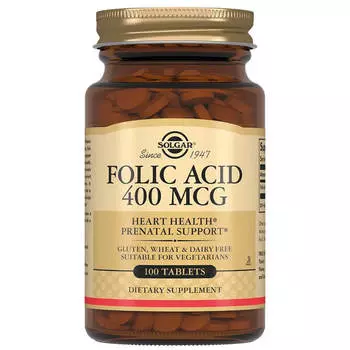 Фолиевая кислота, 100 таблеток, Solgar