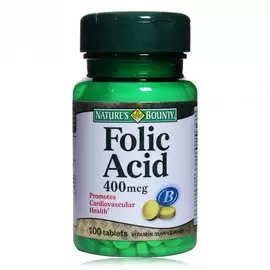 Фолиевая кислота 400 мкг, 100 таблеток, Nature's Bounty