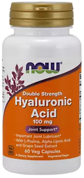 Гиалуроновая кислота двойной силы, 100 мг, 60 капсул, NOW